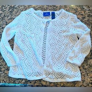 White embroidered linen and cotton cardigan